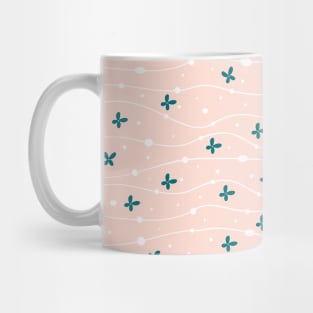 Wavy Lines, Dots and Flowers Pattern Teal and Peach Mug